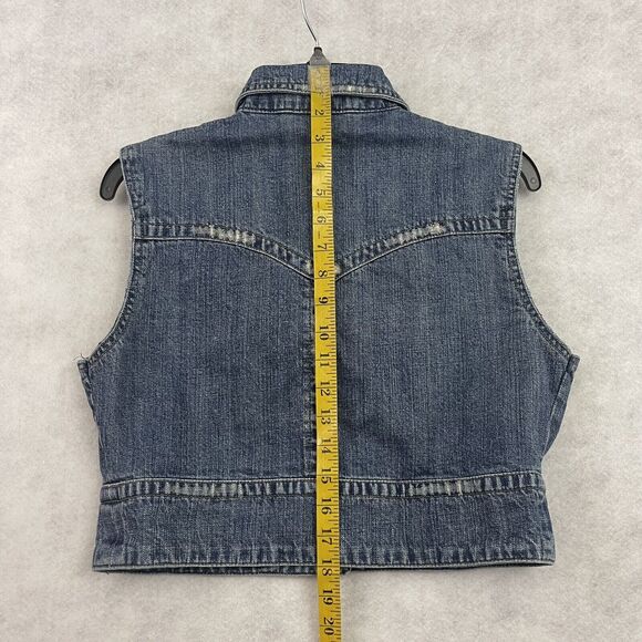 Z Cavaricci Trucker Jacket Vest Womens Sz M Blue Distressed Studded Buttons VTG - Picture 9 of 11